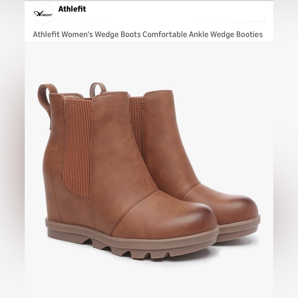 Athlefit Women's Tan Ankle Wedge Booties